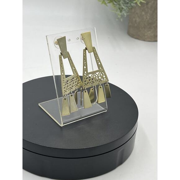 Kendra Scott Kase Gold Plated Geometric Filigree Pattern Fringe Dangle Earrings - Picture 6 of 14